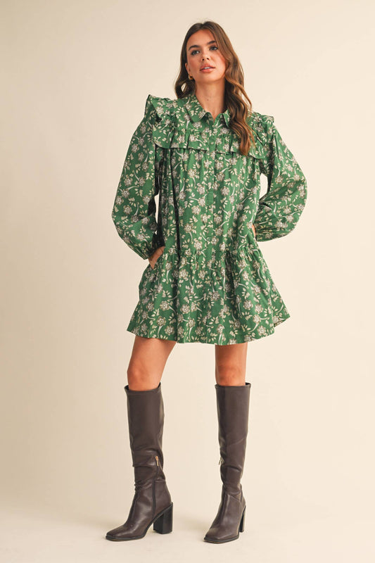 Ruffle Trim Mini Dress