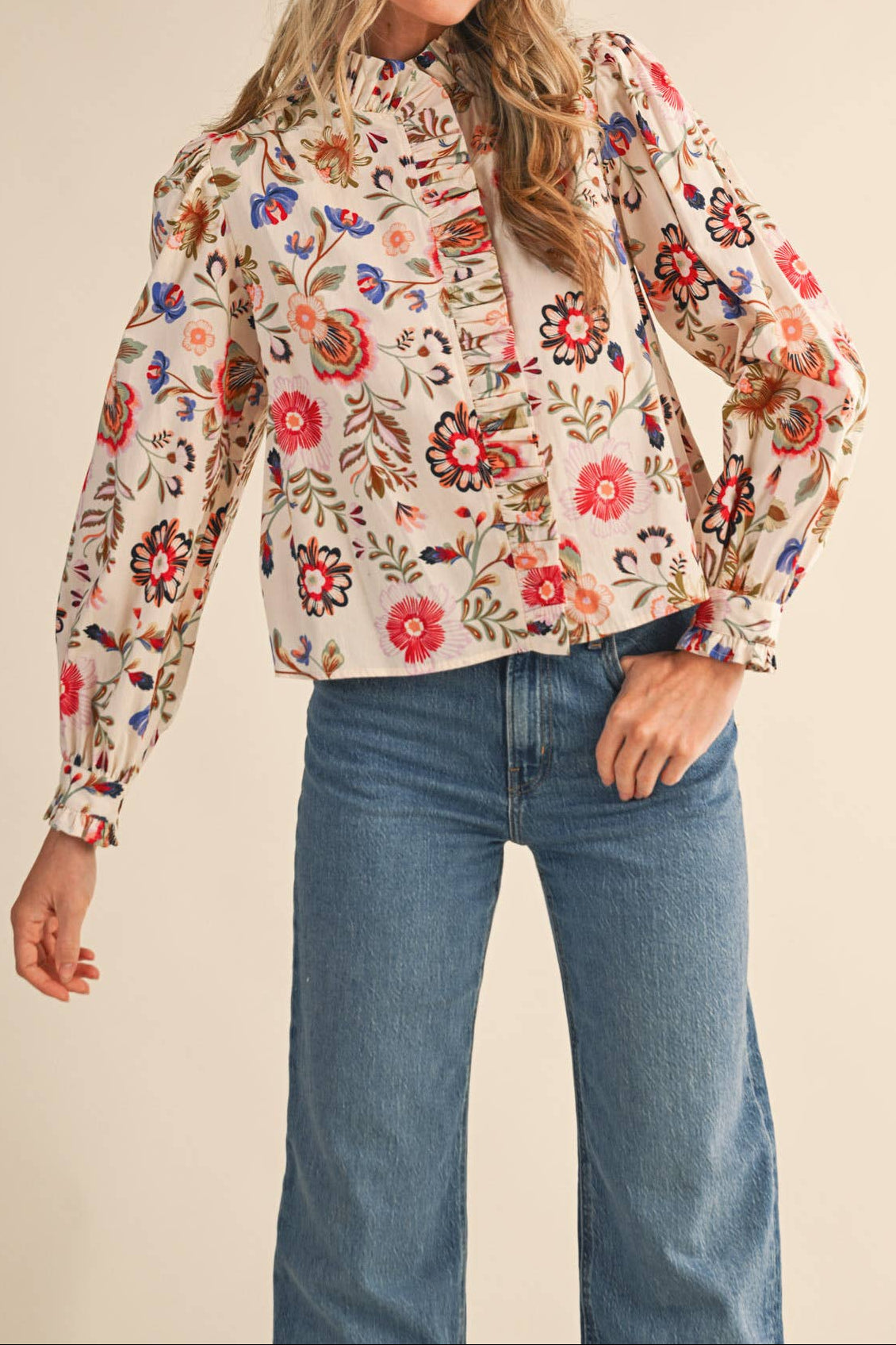 Floral Ruffled Button Down