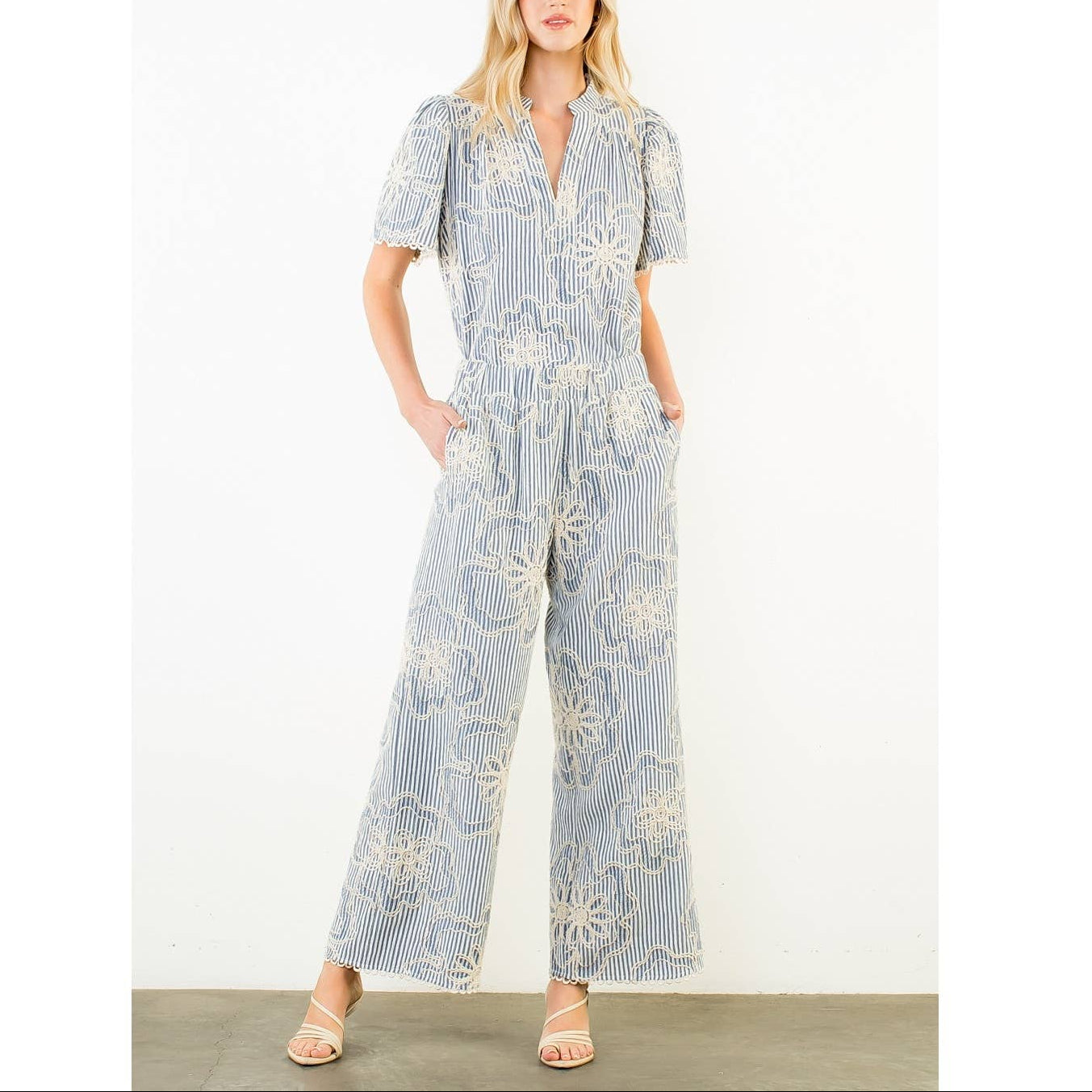 Striped Embroidery Pants