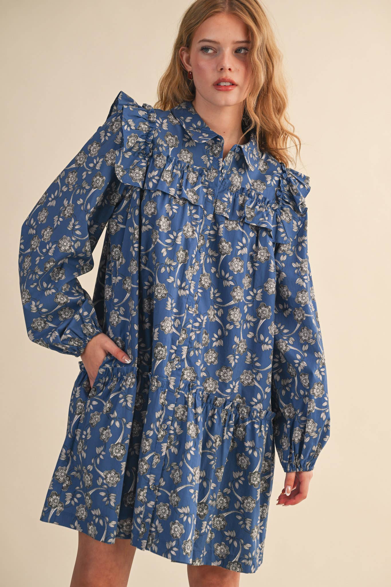 Ruffle Trim Mini Dress