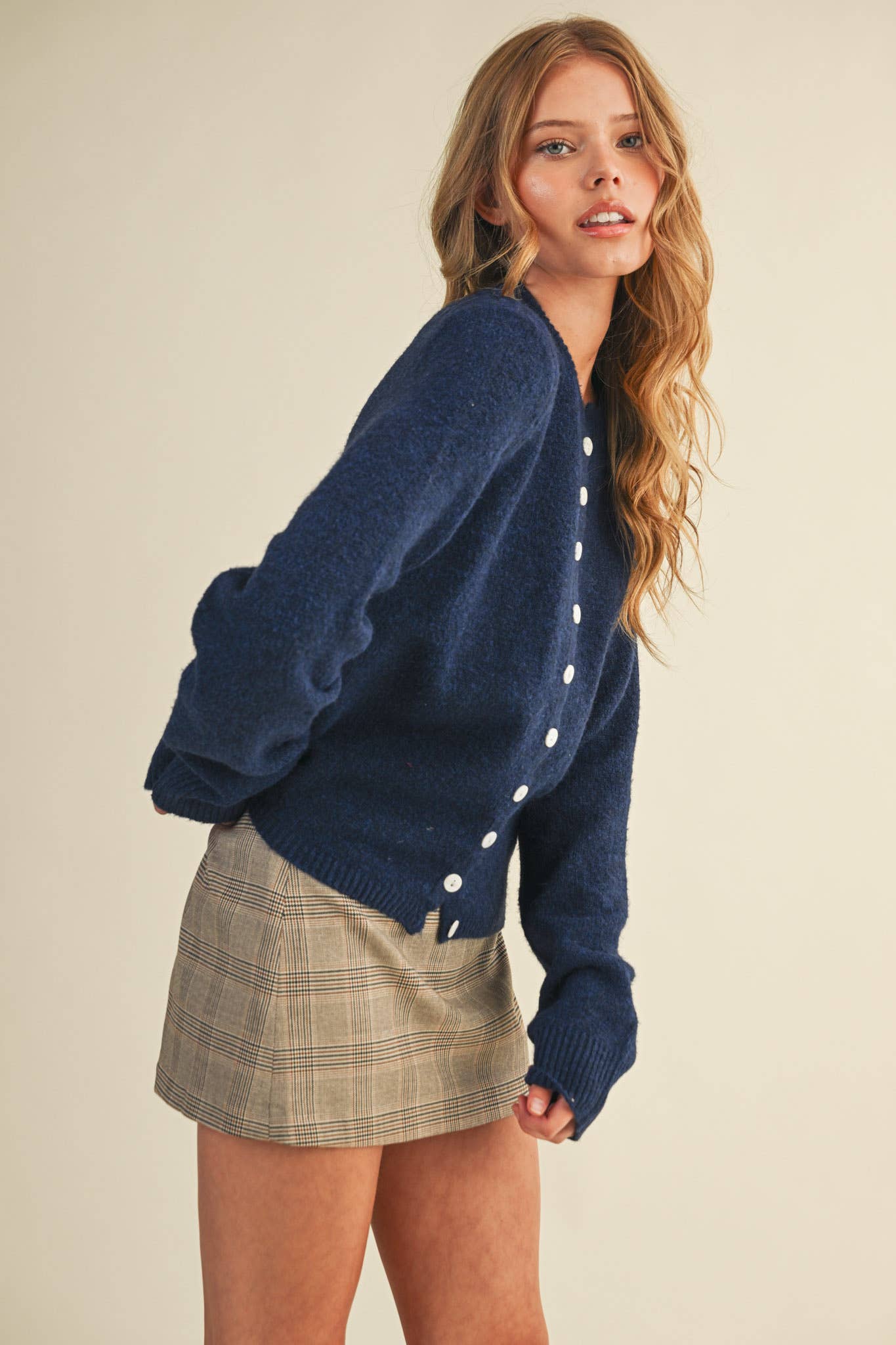 Marled Knit Sweater Cardigan - Navy