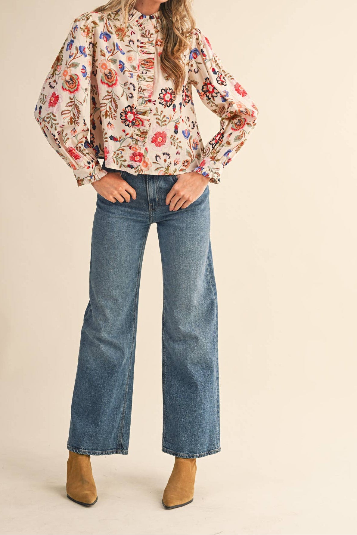 Floral Ruffled Button Down
