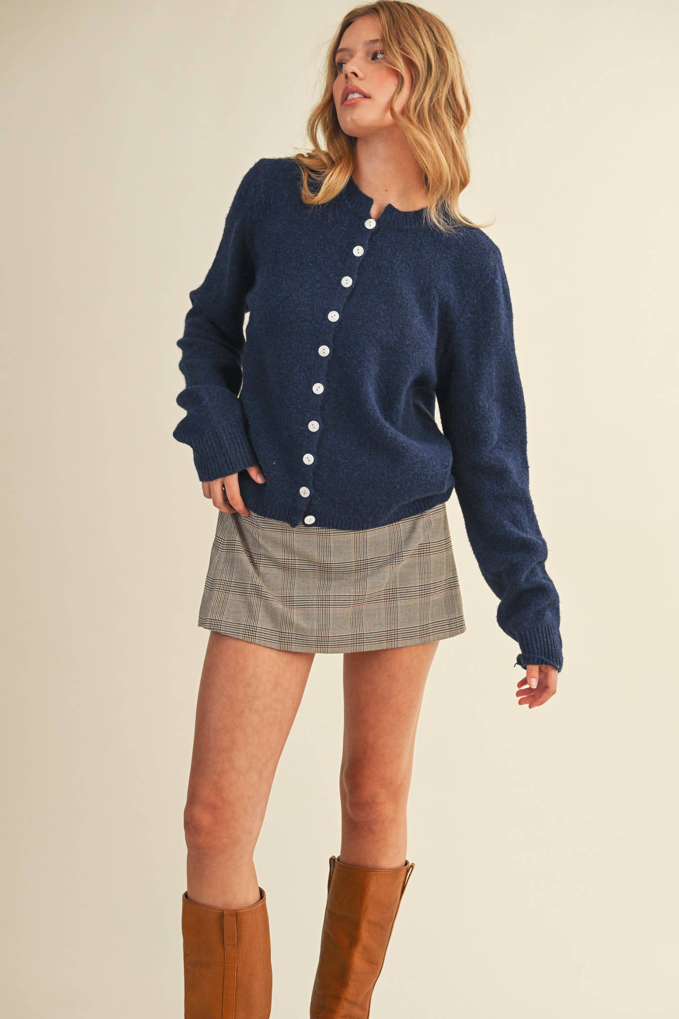 Marled Knit Sweater Cardigan - Navy