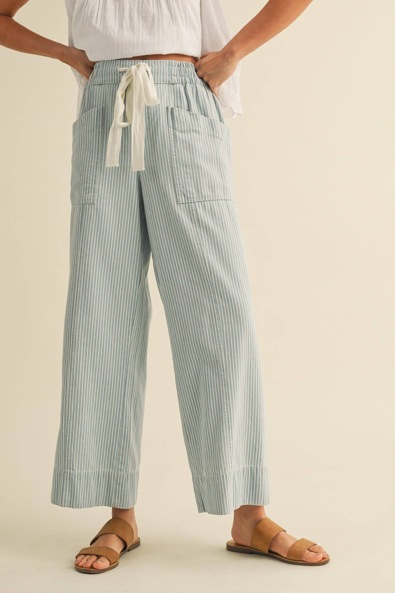 Light Blue Cropped Striped Pants