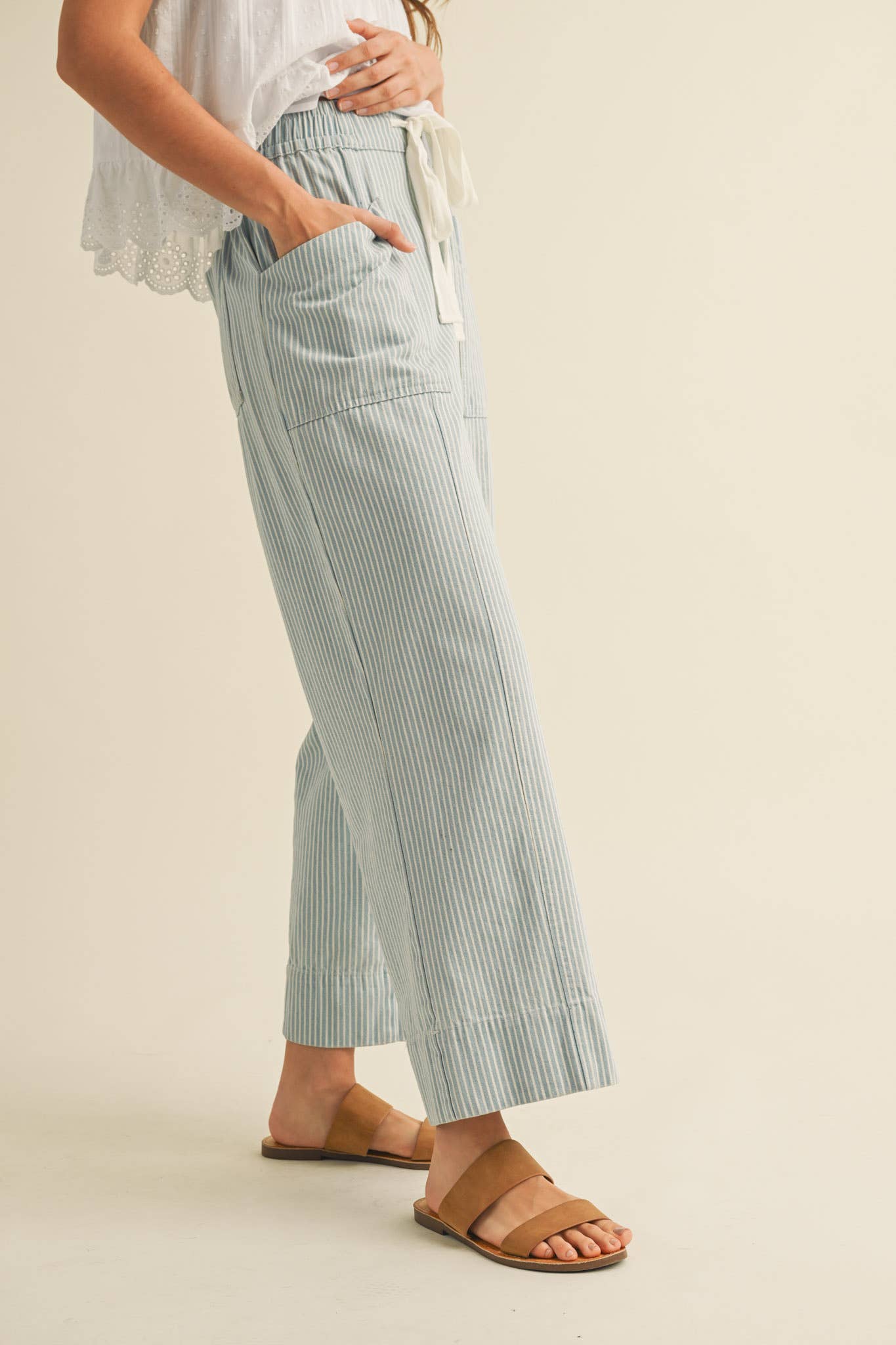 Light Blue Cropped Striped Pants