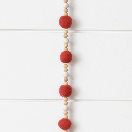Red Felt And Wood Bead Garland